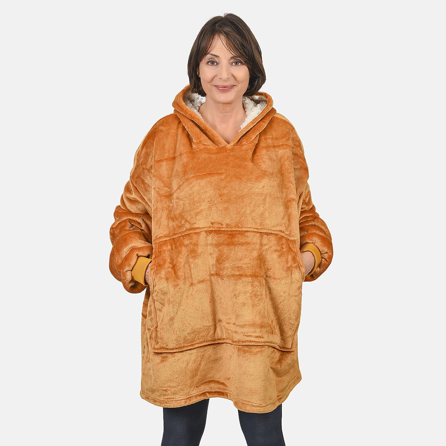First Launch - Fleece Outer Super Luxe Sherpa Lined Hoodie (One Size) - Camel