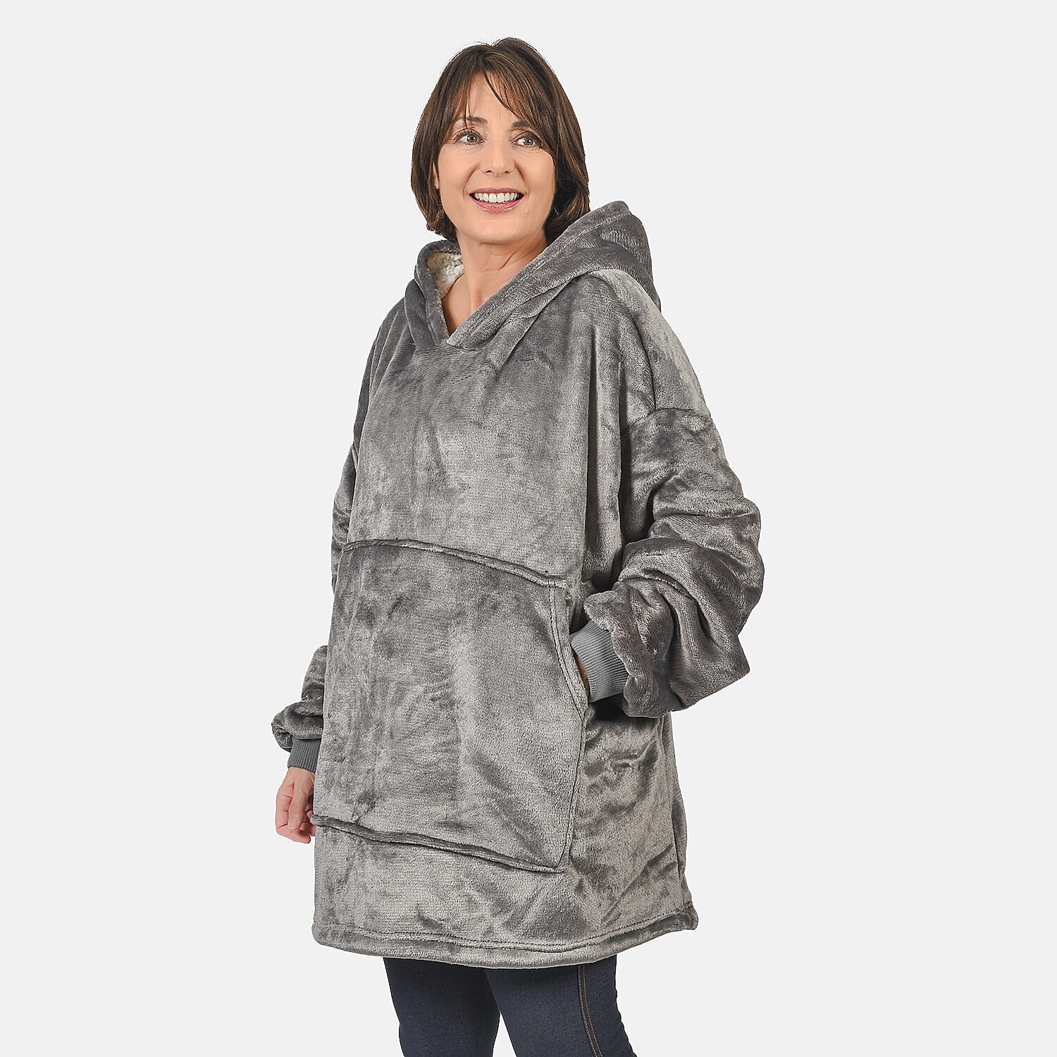 First Launch - Fleece Outer Super Luxe Sherpa Lined Hoodie (One Size) - Grey