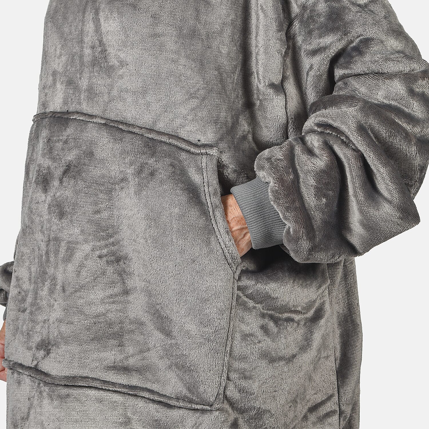 First Launch - Fleece Outer Super Luxe Sherpa Lined Hoodie (One Size) - Grey