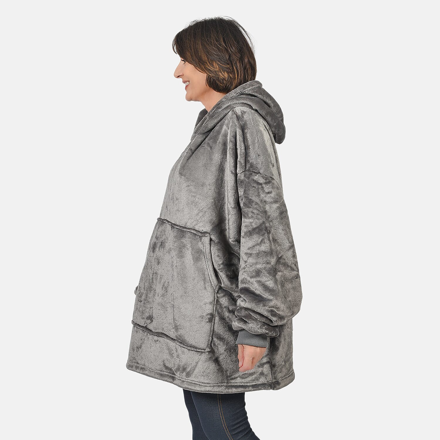 First Launch - Fleece Outer Super Luxe Sherpa Lined Hoodie (One Size) - Grey