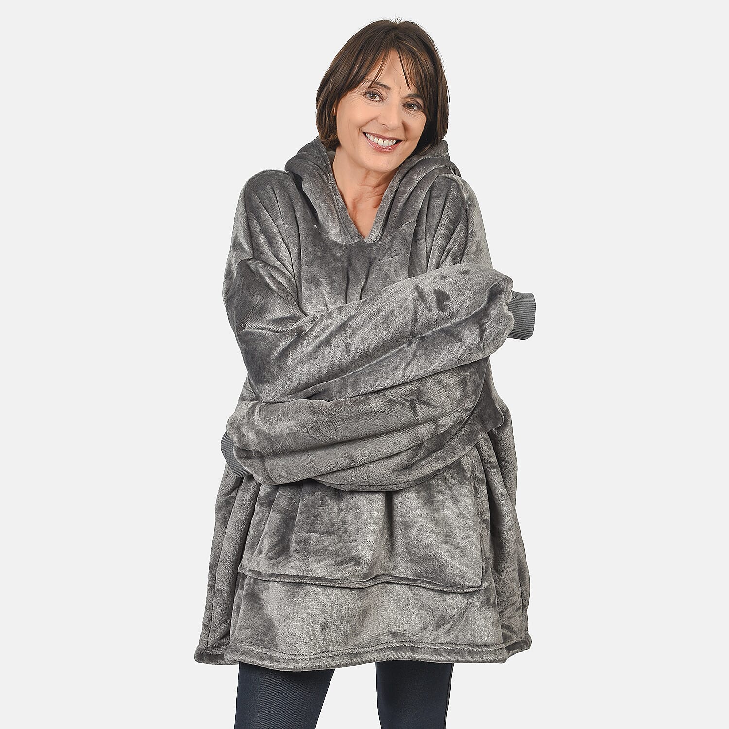 First Launch - Fleece Outer Super Luxe Sherpa Lined Hoodie (One Size) - Grey