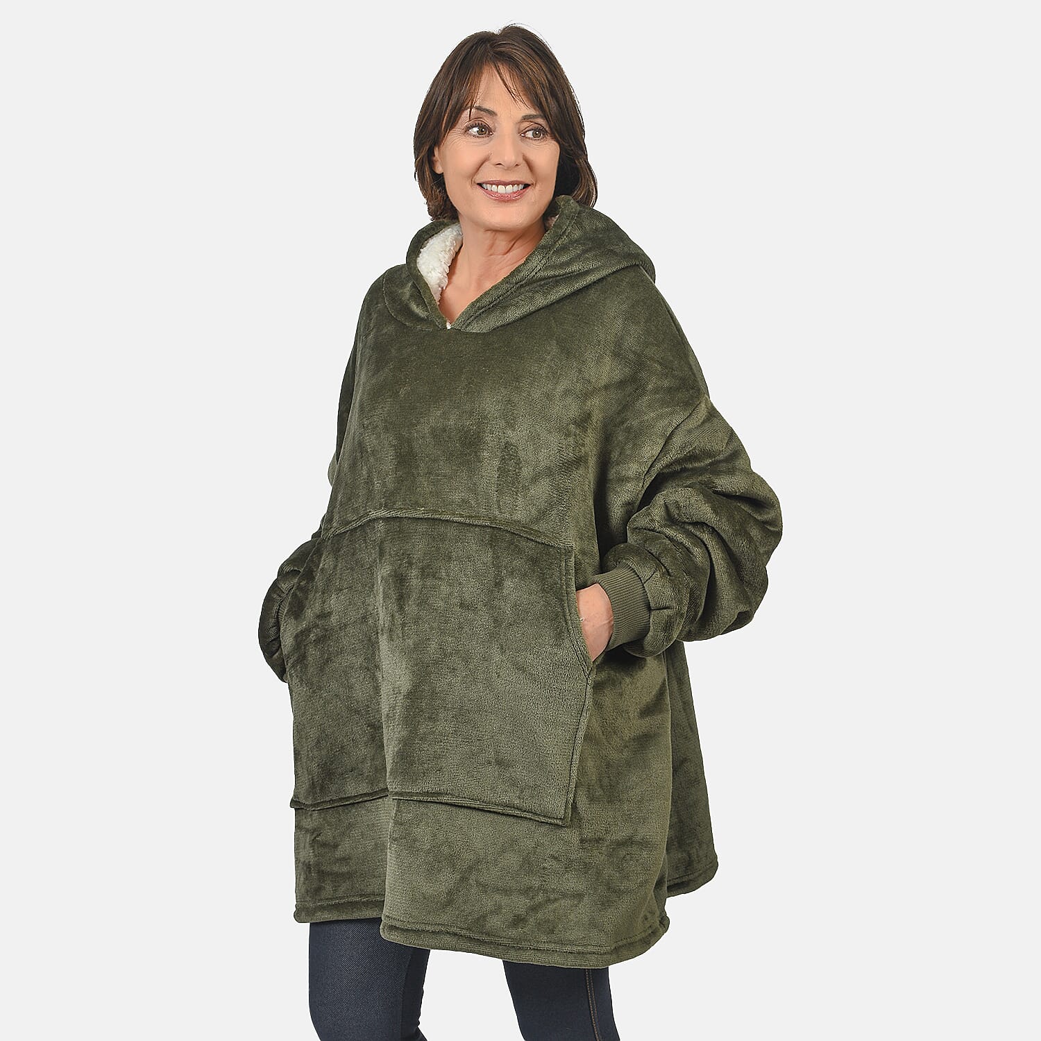 First Launch - Fleece Outer Super Luxe Sherpa Lined Hoodie (One Size) - Green