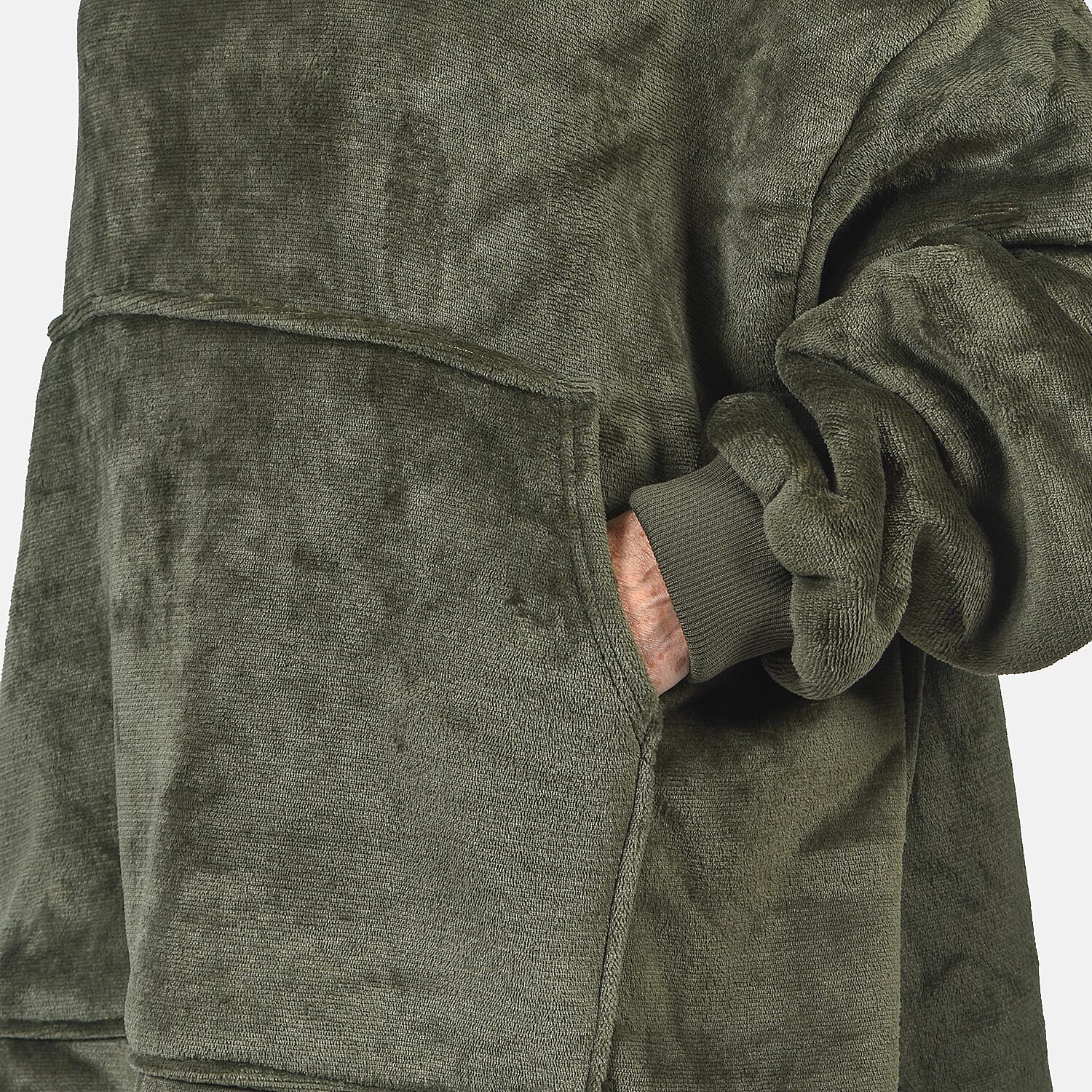 First Launch - Fleece Outer Super Luxe Sherpa Lined Hoodie (One Size) - Green
