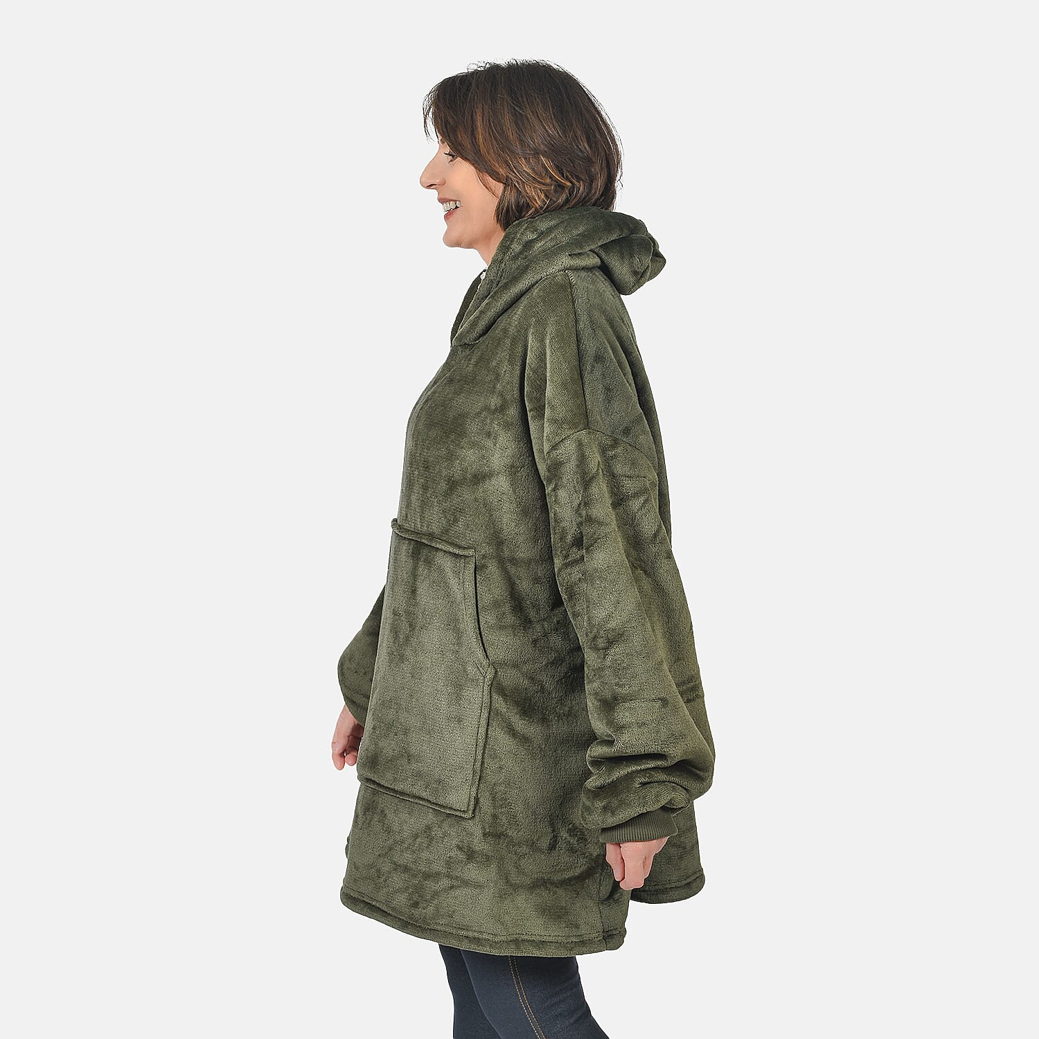 First Launch - Fleece Outer Super Luxe Sherpa Lined Hoodie (One Size) - Green