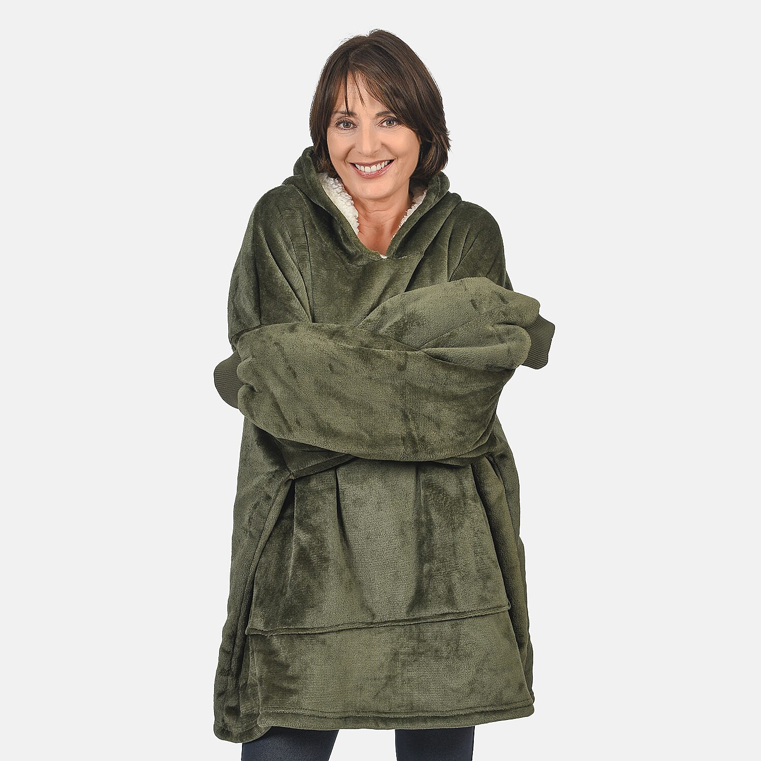 First Launch - Fleece Outer Super Luxe Sherpa Lined Hoodie (One Size) - Green