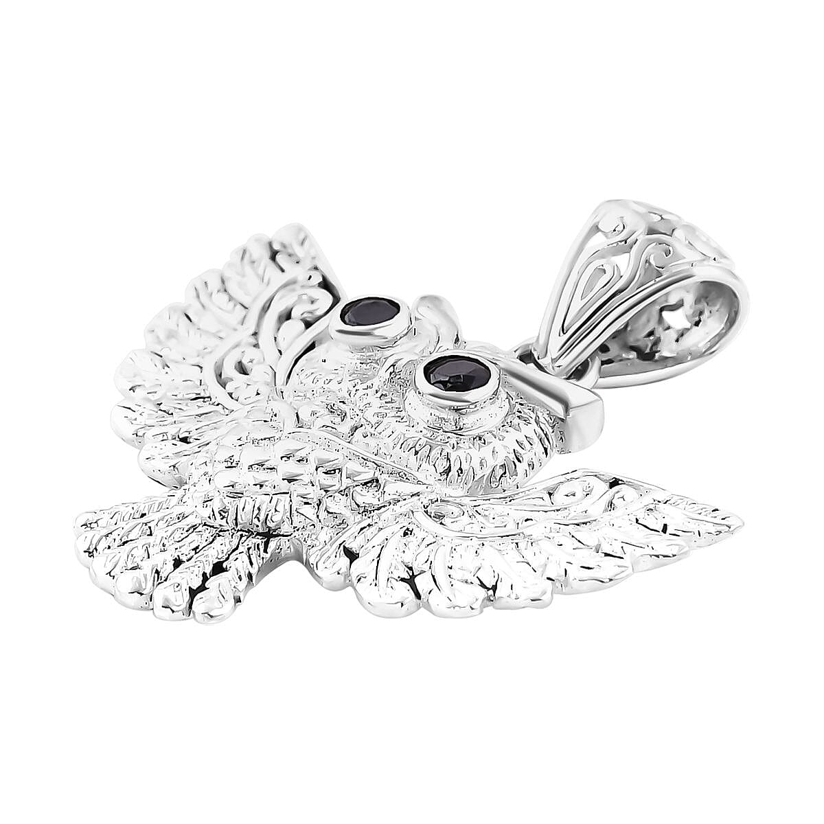 Royal Bali Collection - Boi Ploi Black Spinel Owl Pendant in Sterling Silver