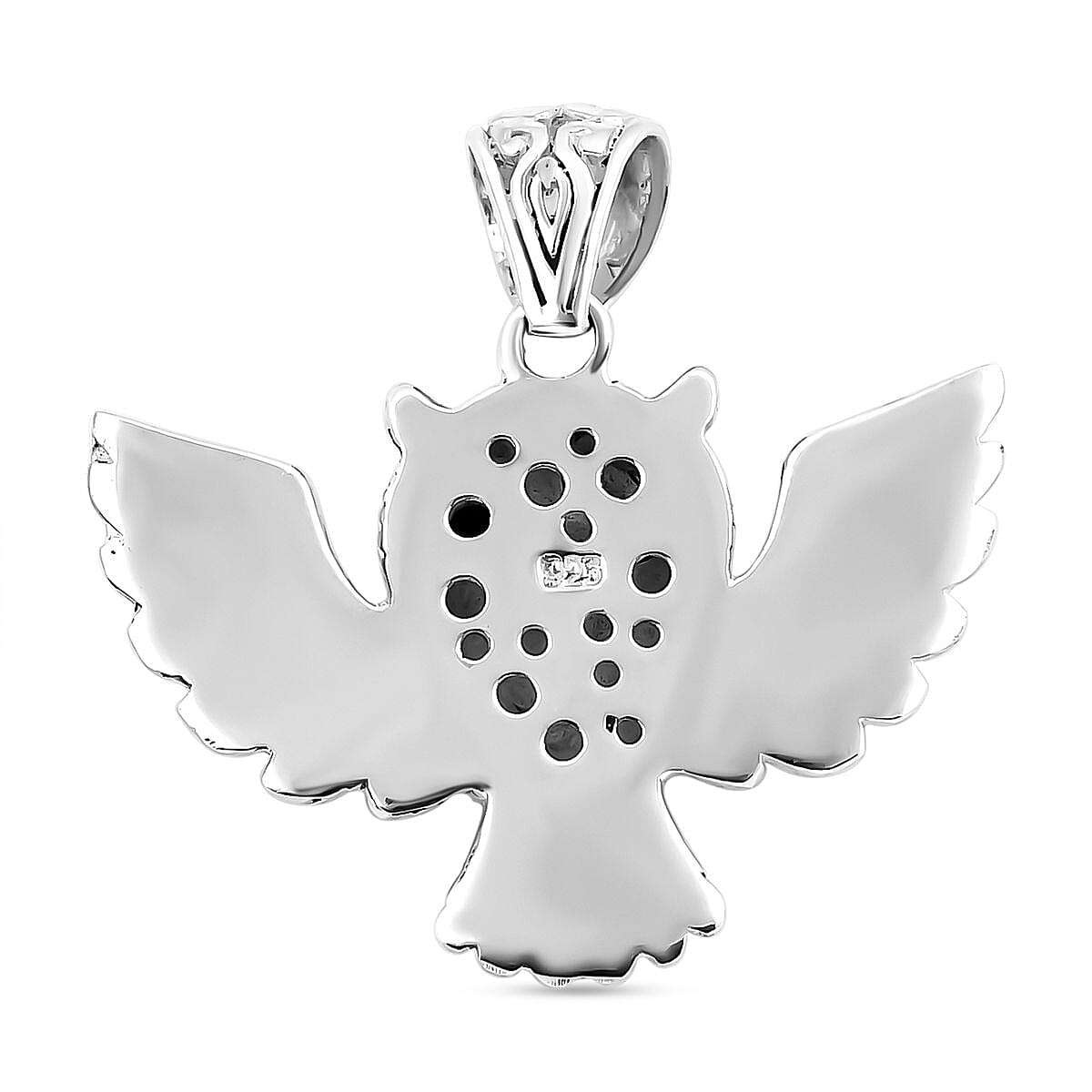 Royal Bali Collection - Boi Ploi Black Spinel Owl Pendant in Sterling Silver