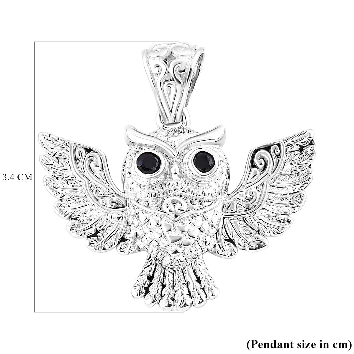 Royal Bali Collection - Boi Ploi Black Spinel Owl Pendant in Sterling Silver