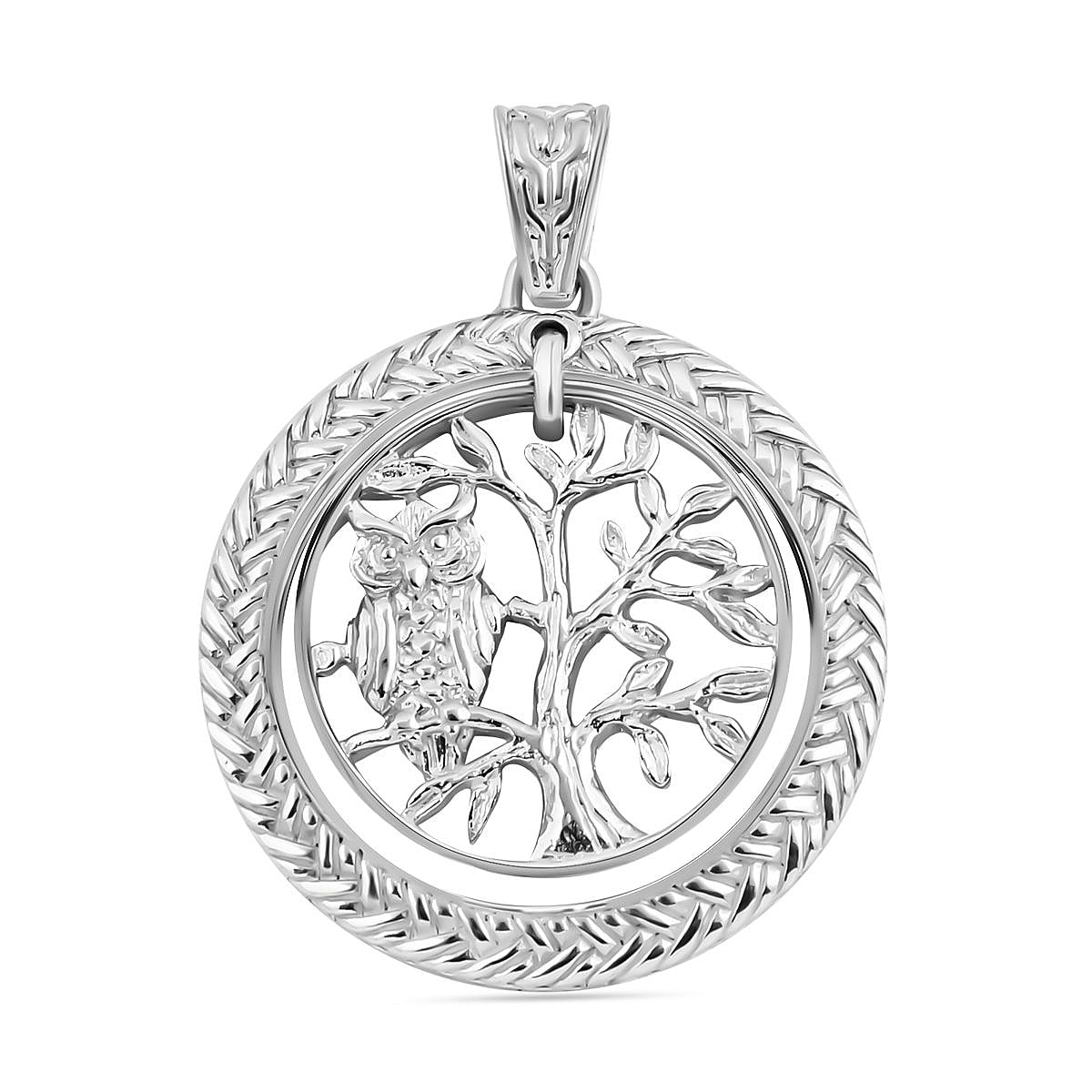 Royal Bali Collection - Sterling Silver Owl With Tree Pendant