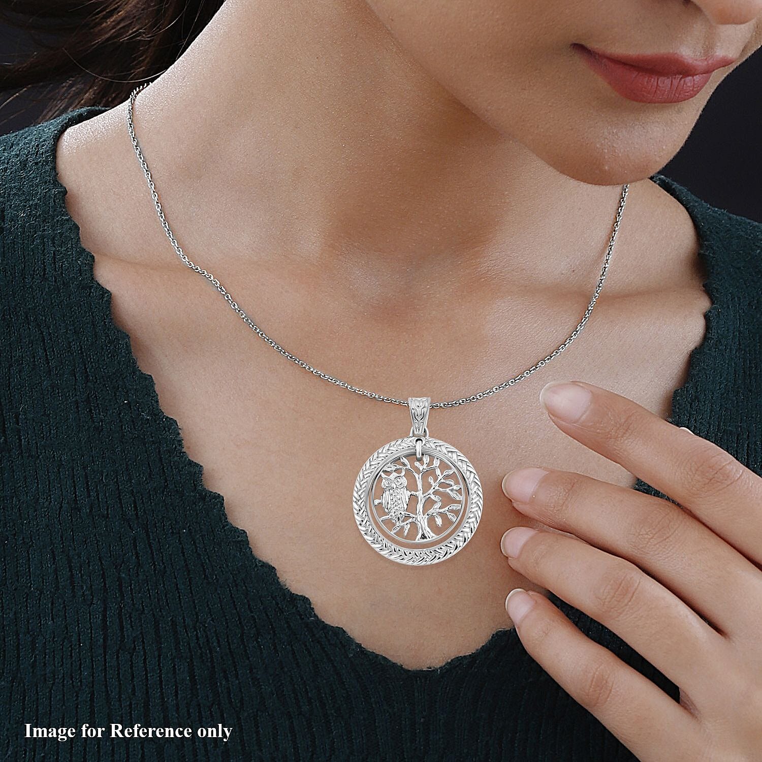 Royal Bali Collection - Sterling Silver Owl With Tree Pendant