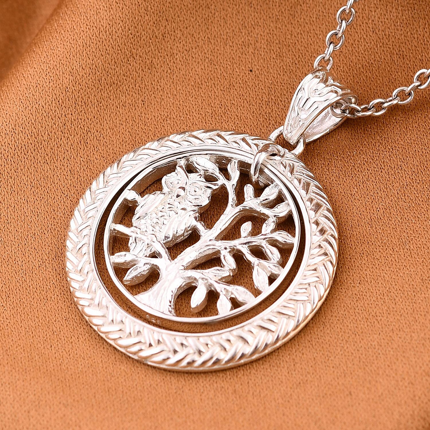 Royal Bali Collection - Sterling Silver Owl With Tree Pendant