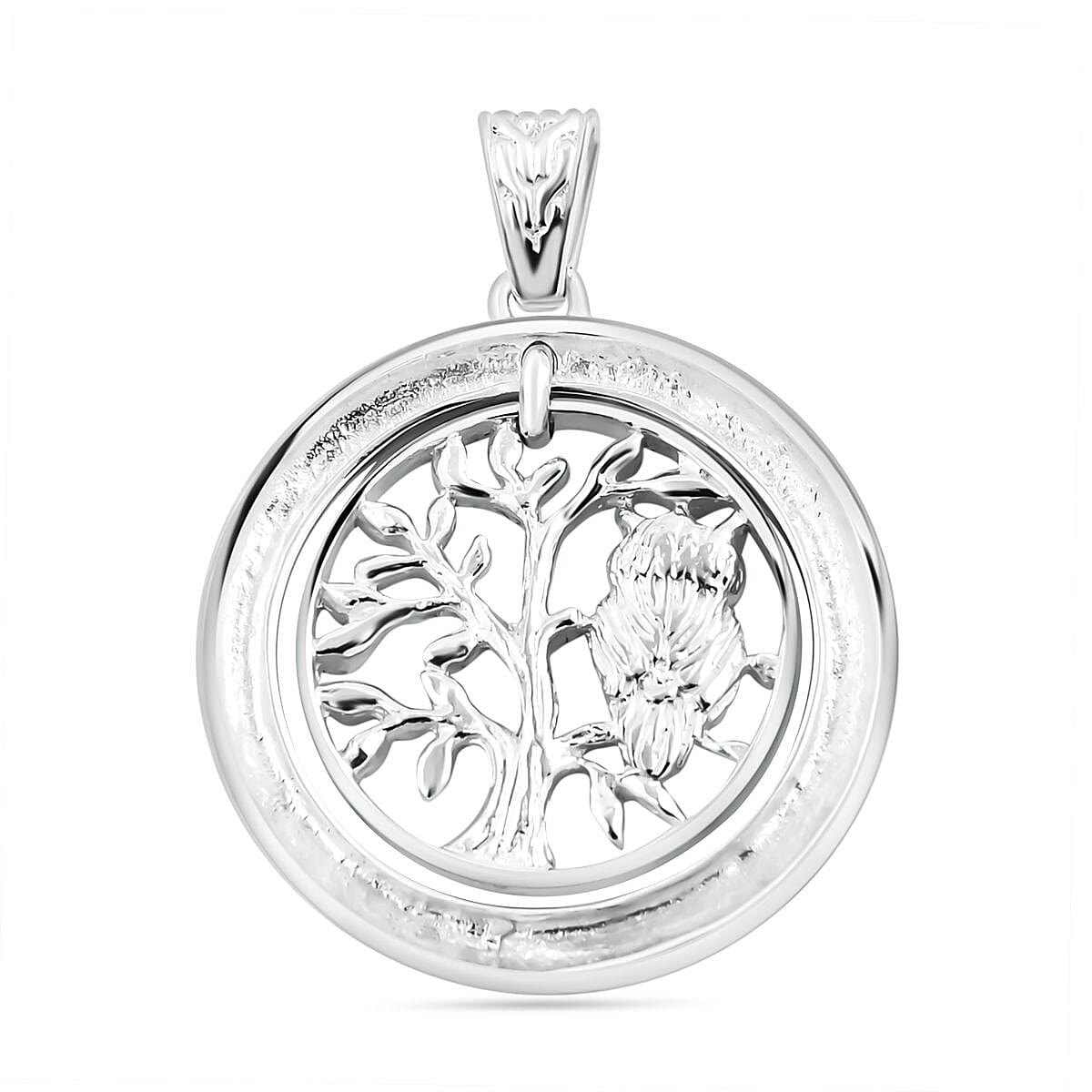 Royal Bali Collection - Sterling Silver Owl With Tree Pendant