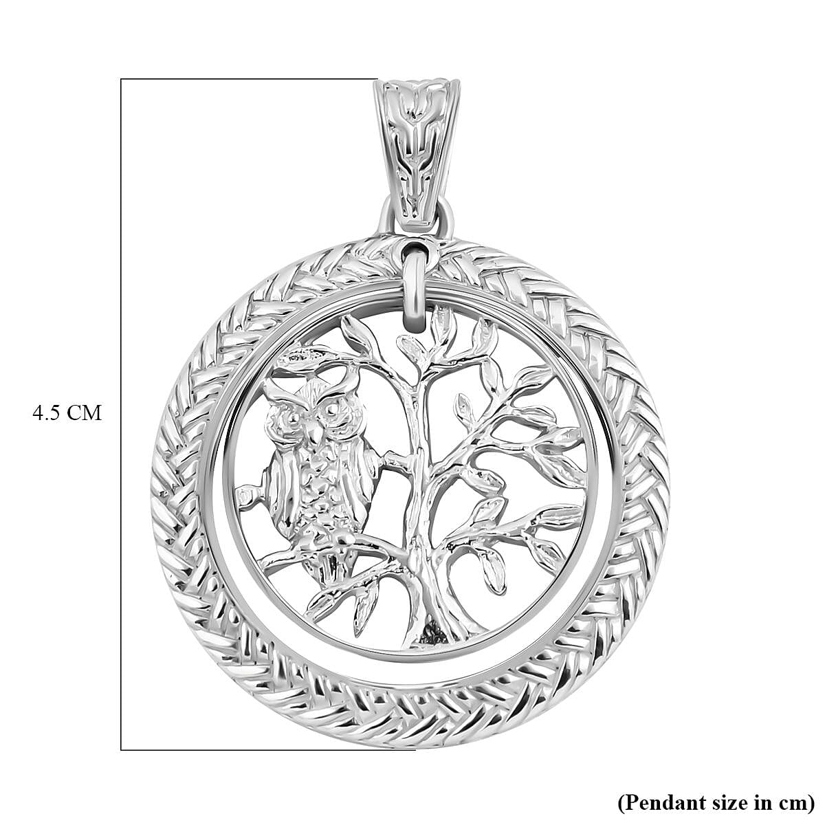 Royal Bali Collection - Sterling Silver Owl With Tree Pendant