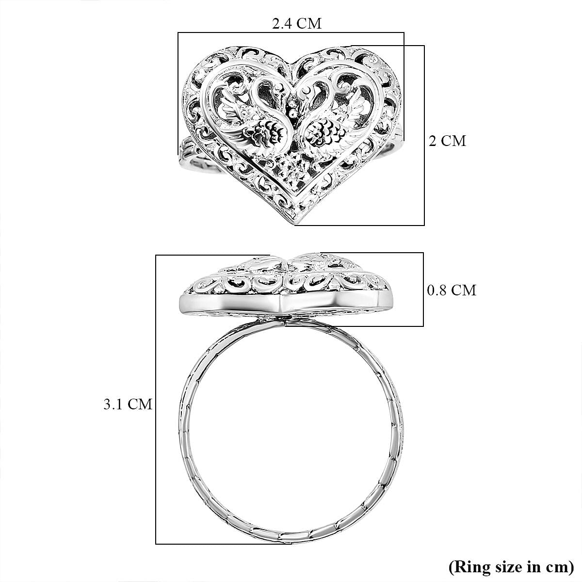 Royal Bali Collection - Sterling Silver Swan Heart Ring