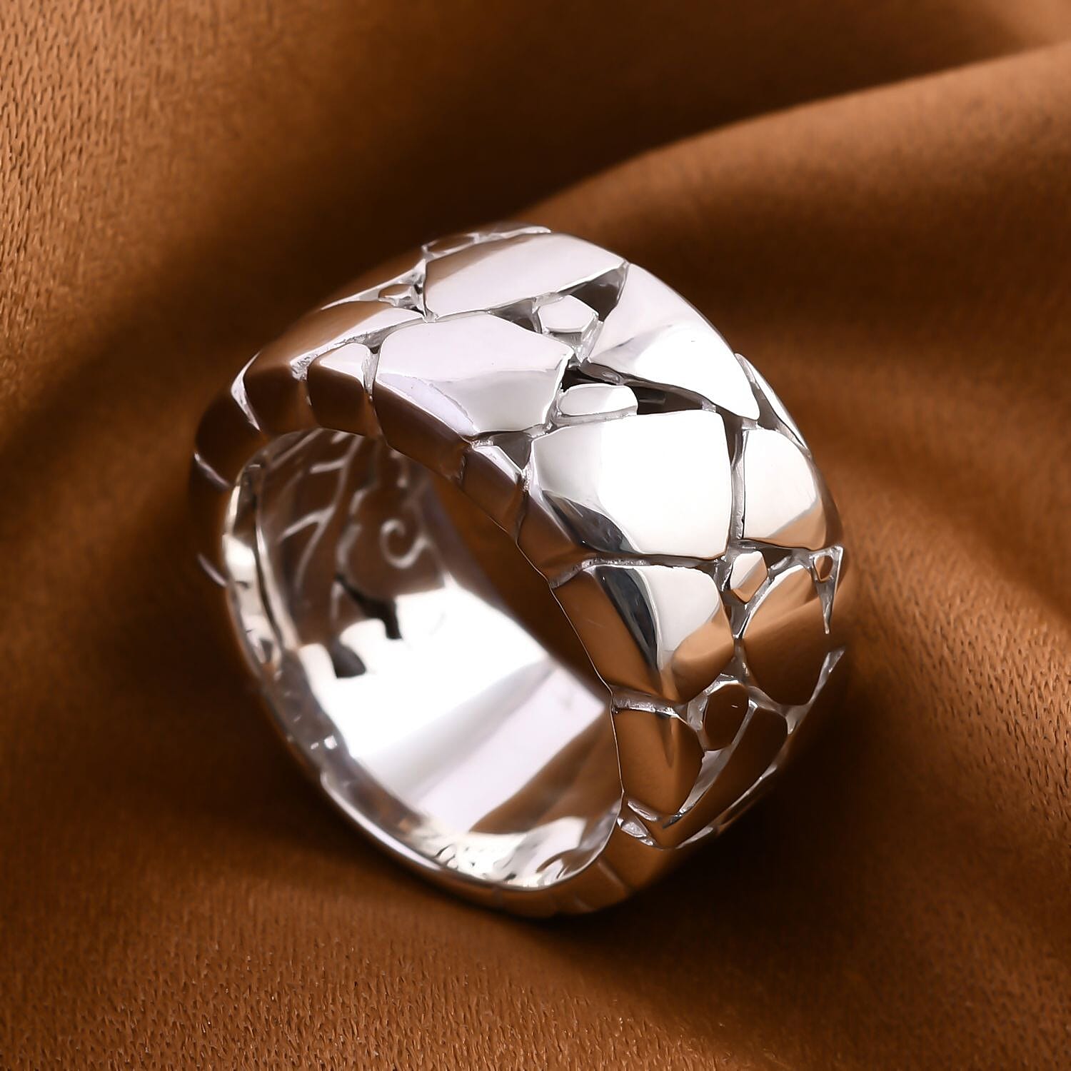 Bali Legacy Collection - Sterling Silver Stone Wall Band Ring, Silver Wt 11.8 GM