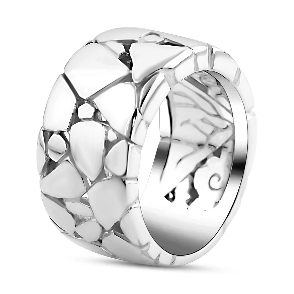 Bali Legacy Collection - Sterling Silver Stone Wall Band Ring, Silver Wt 11.8 GM