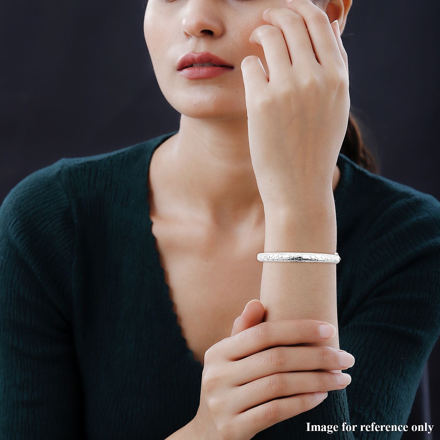 Sterling Silver Bangle (With White Rhodium Plated ), Silver