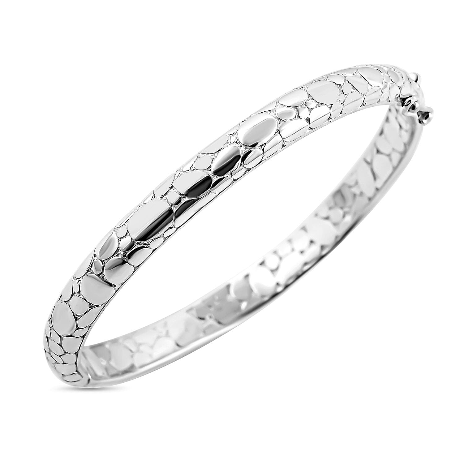 Sterling Silver Bangle (With White Rhodium Plated ), Silver Wt. 24.10 Gms (Size 7.5).