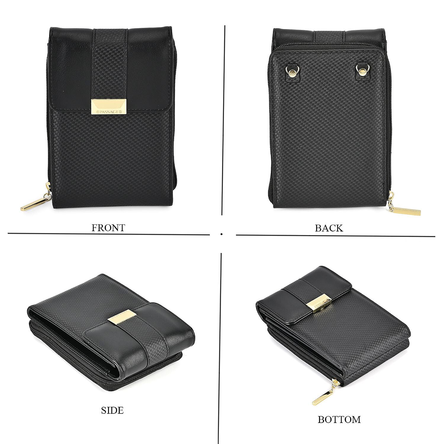 Passage PU Patterned Crossbody Bag (Size 18x5x11 cm) - Black & Black