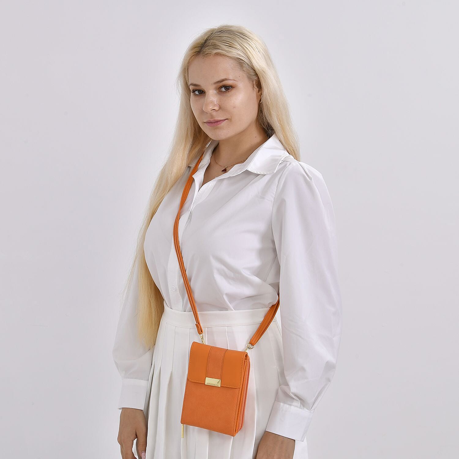 Passage Crossbody Bag with Shoulder Strap & Exterior Zipped Pocket - Orange