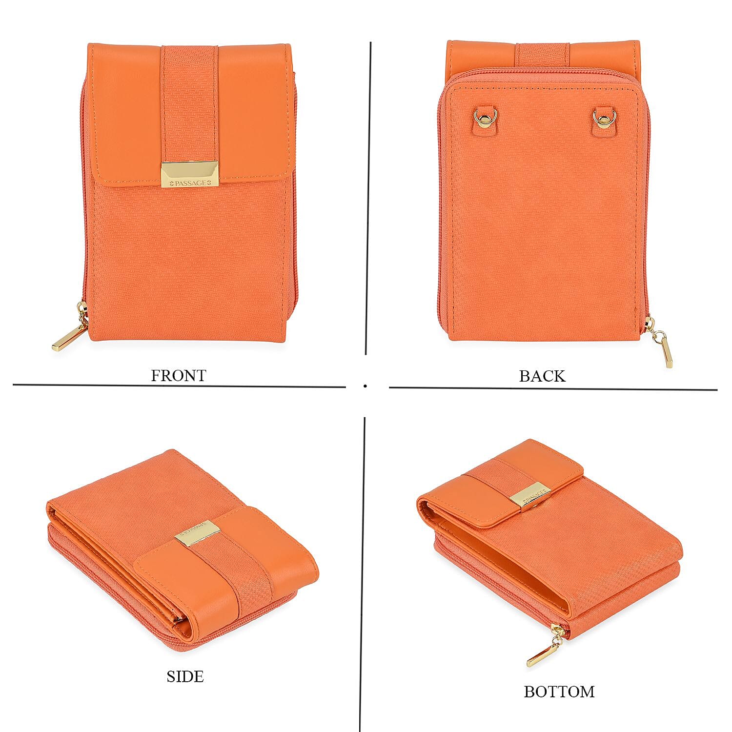 Passage Crossbody Bag with Shoulder Strap & Exterior Zipped Pocket - Orange