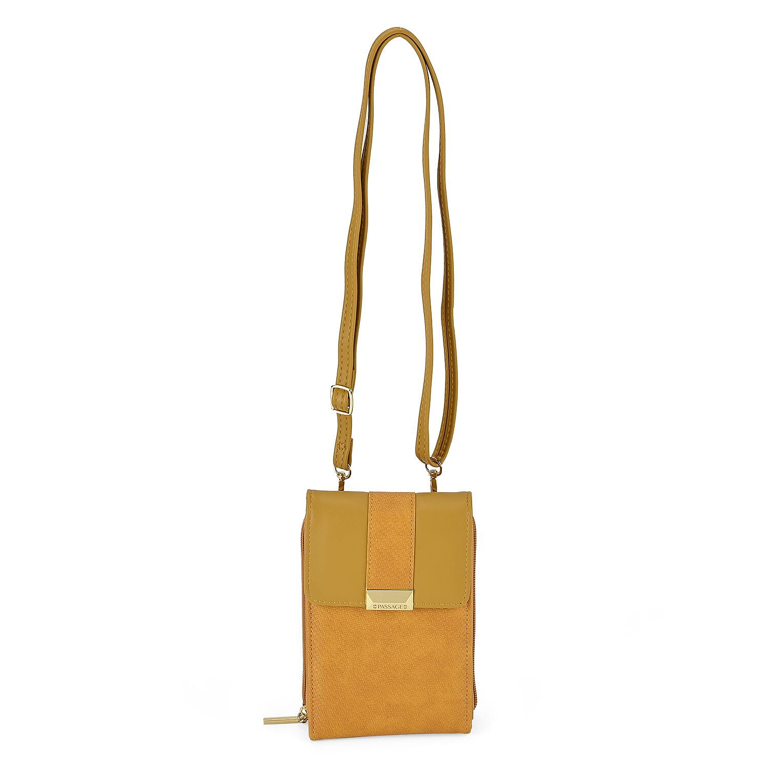 Passage Crossbody Bag with Shoulder Strap & Exterior Zipped Pocket - Yellow