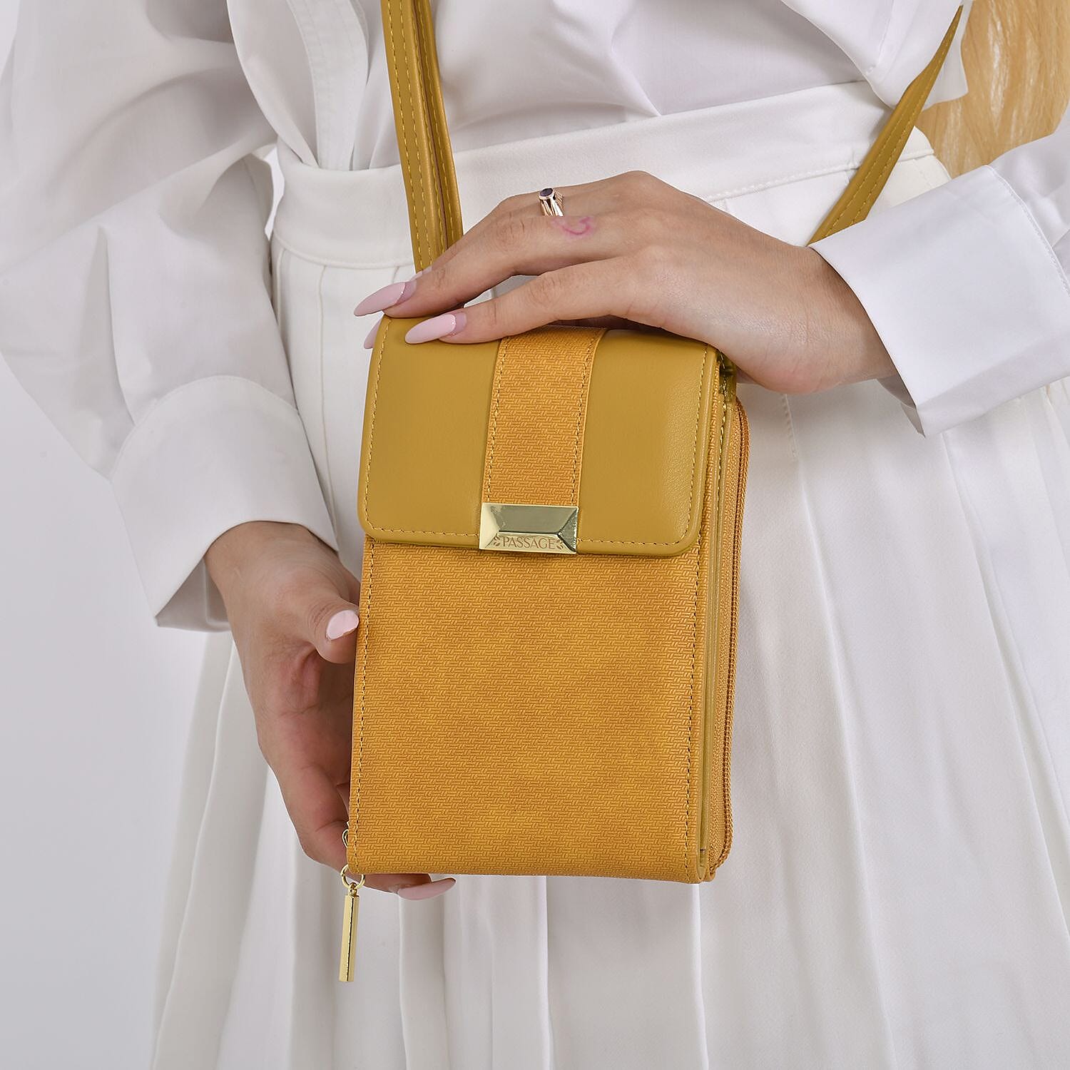 Passage Crossbody Bag with Shoulder Strap & Exterior Zipped Pocket - Yellow