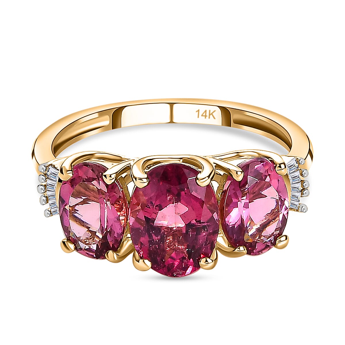 14K Yellow Gold Vivid Namibian Pink Tourmaline & Diamond Ring 2.89 Ct