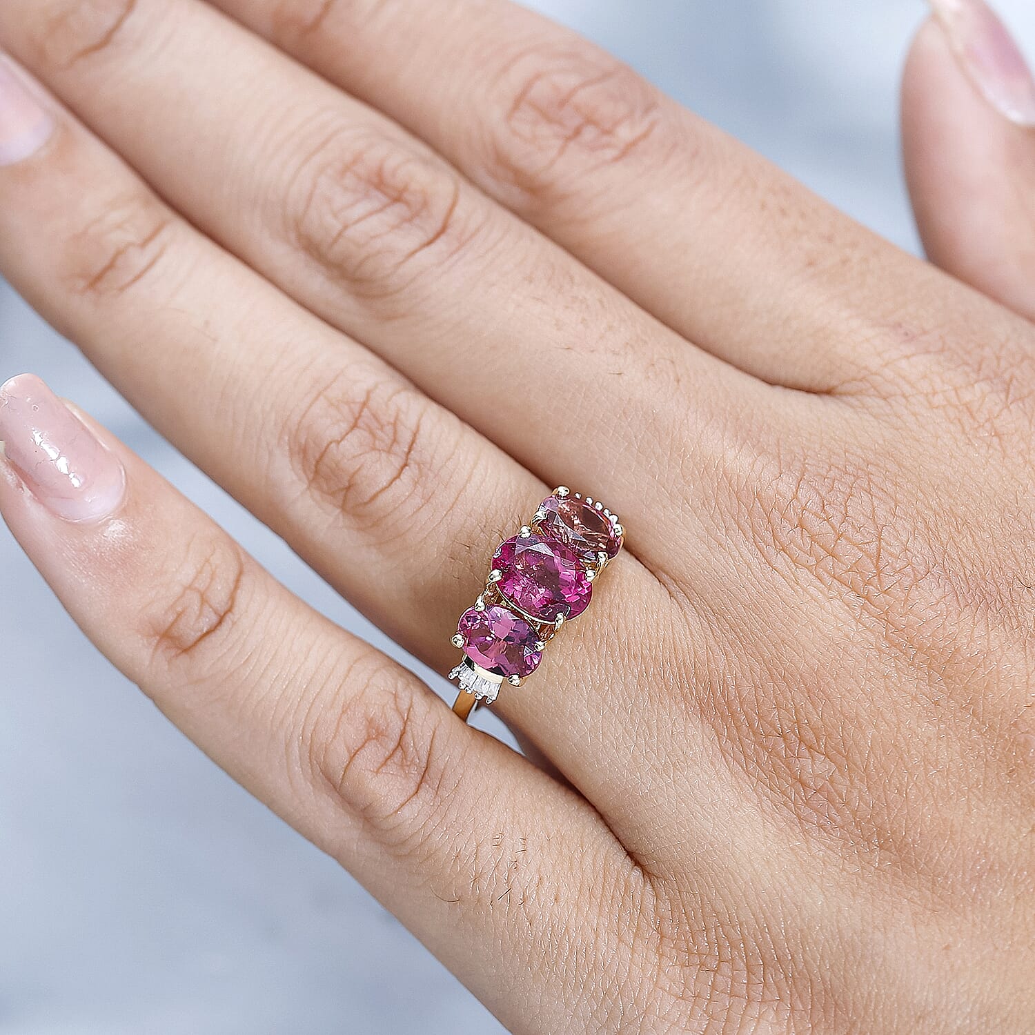 14K Yellow Gold Vivid Namibian Pink Tourmaline & Diamond Ring 2.89 Ct