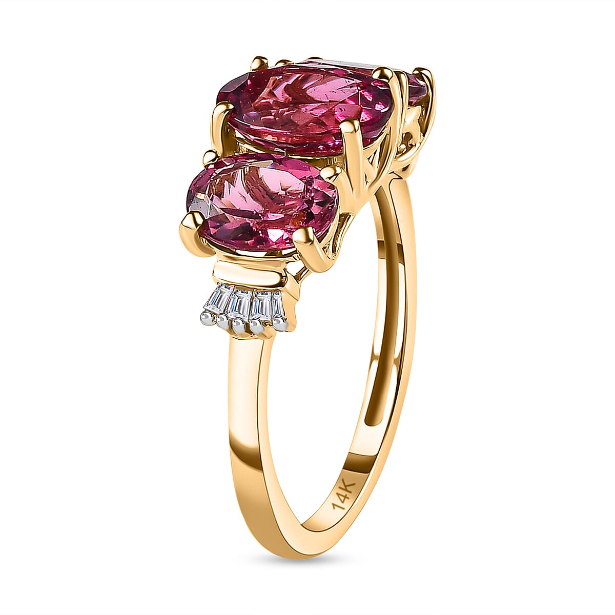 14K Yellow Gold Vivid Namibian Pink Tourmaline & Diamond Ring 2.89 Ct