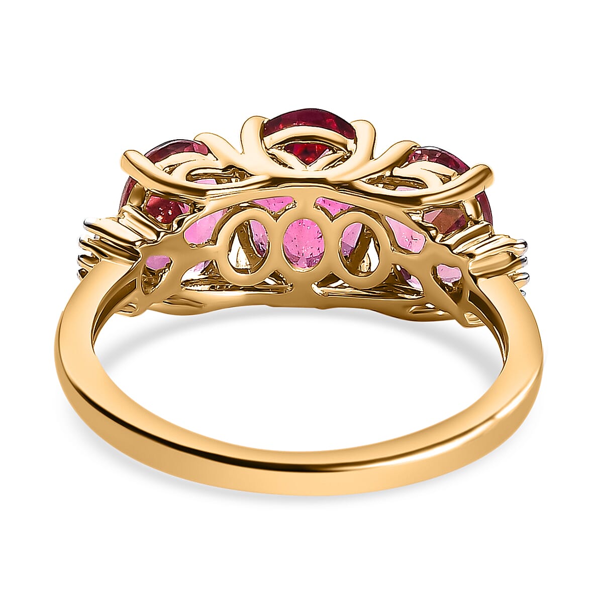 14K Yellow Gold Vivid Namibian Pink Tourmaline & Diamond Ring 2.89 Ct