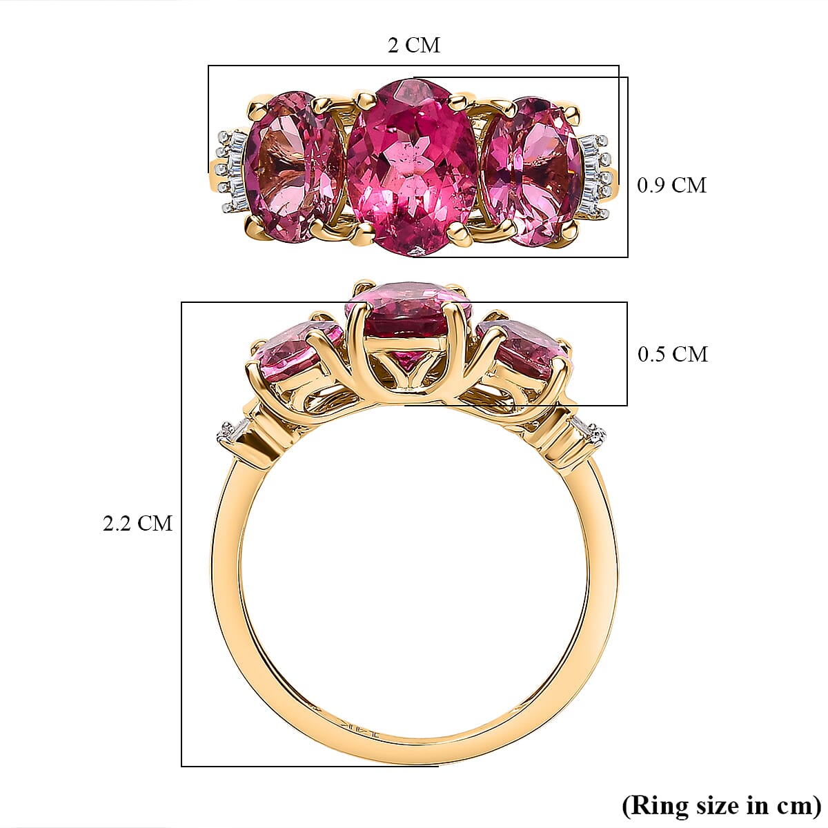 14K Yellow Gold Vivid Namibian Pink Tourmaline & Diamond Ring 2.89 Ct