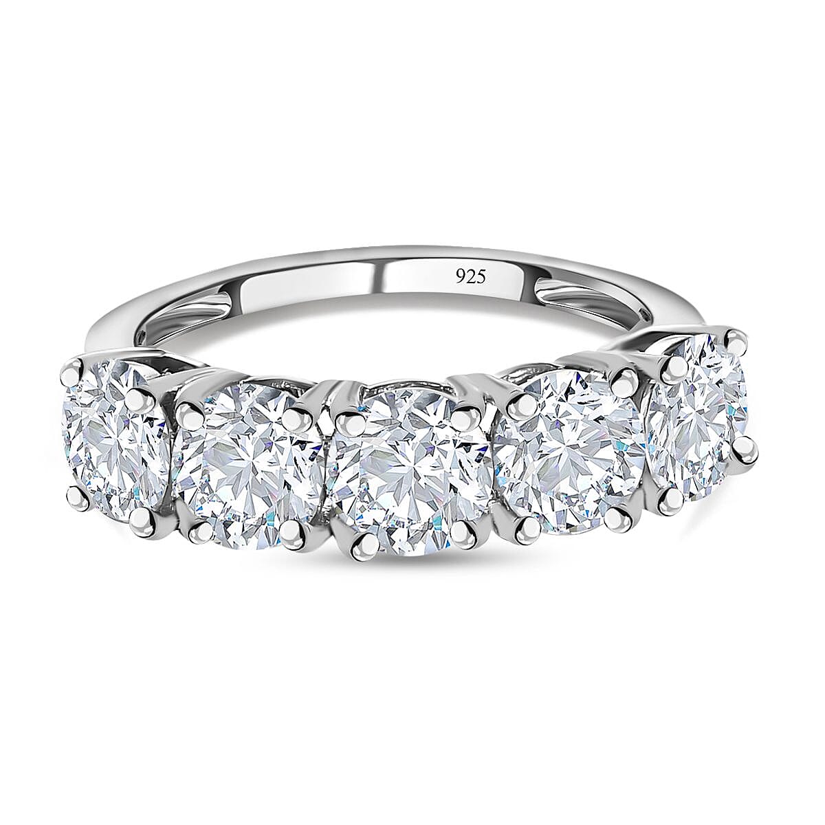 D'Joy - Moissanite 5 Stone Ring in Platinum Overlay Sterling Silver 2.00 Ct.
