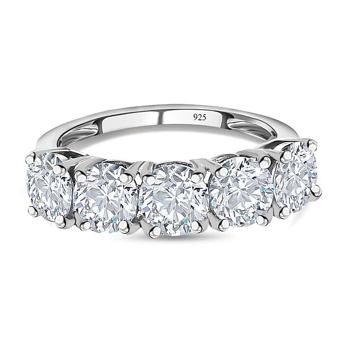 D'Joy - Moissanite 5 Stone Ring in Platinum Overlay Sterling Silver 2.00 Ct.