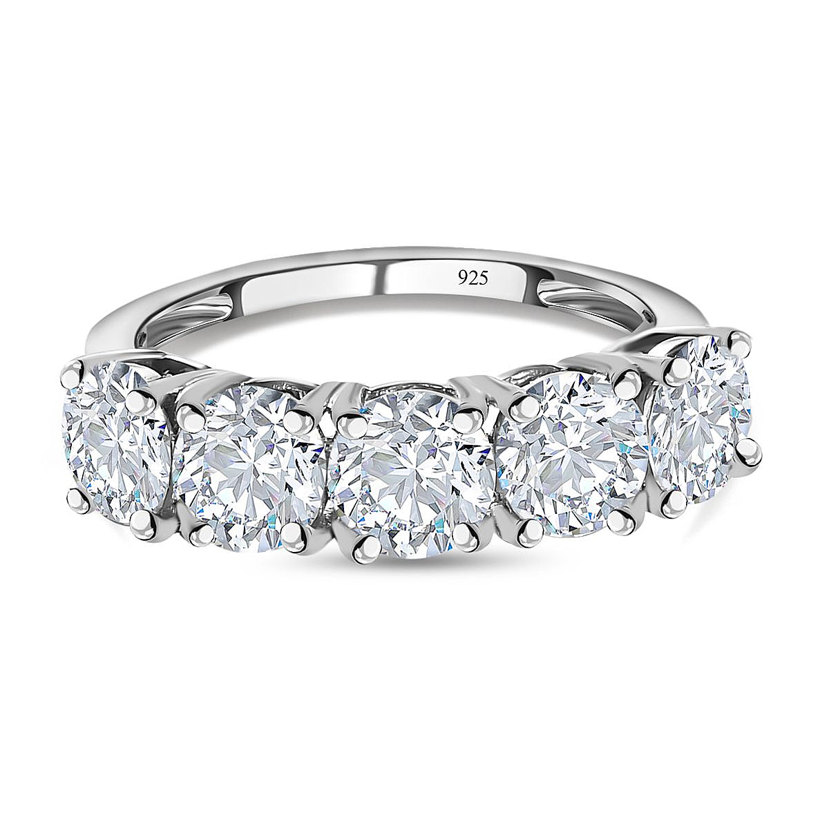 Moissanite 5 Stone Ring in Platinum Overlay Sterling Silver 2.00 Ct.