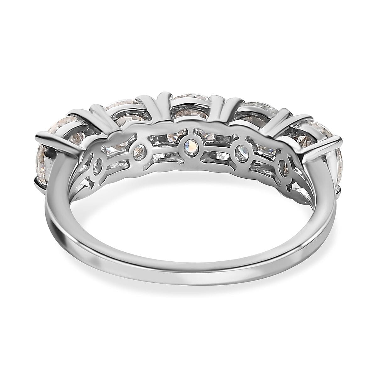 Moissanite 5 Stone Ring in Platinum Overlay Sterling Silver 2.00 Ct.