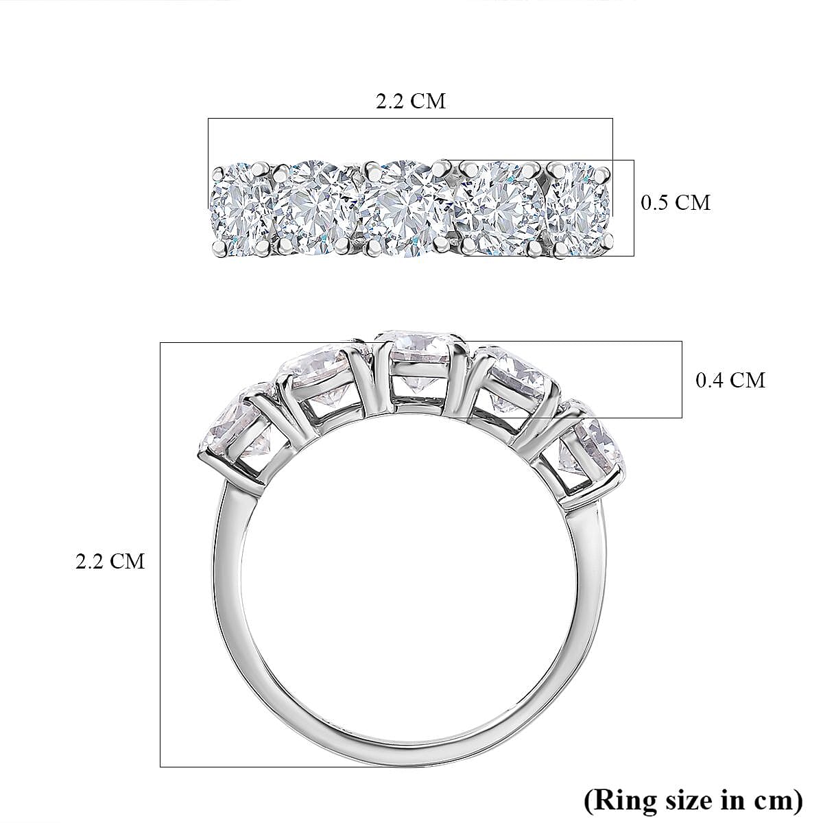 Moissanite 5 Stone Ring in Platinum Overlay Sterling Silver 2.00 Ct.