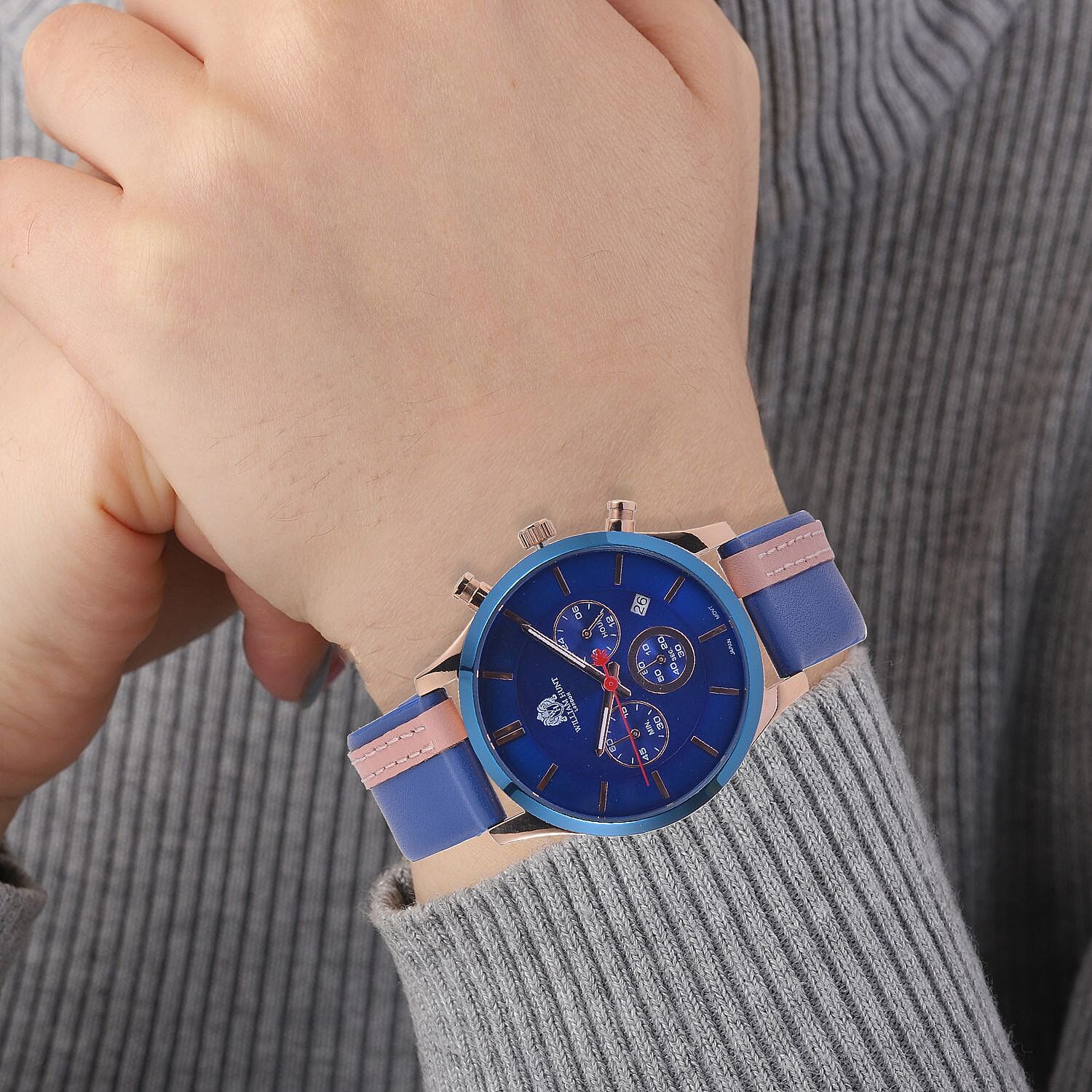 William Hunt Japan Movt. 5ATM Watch with Blue - Pink Leather Strap