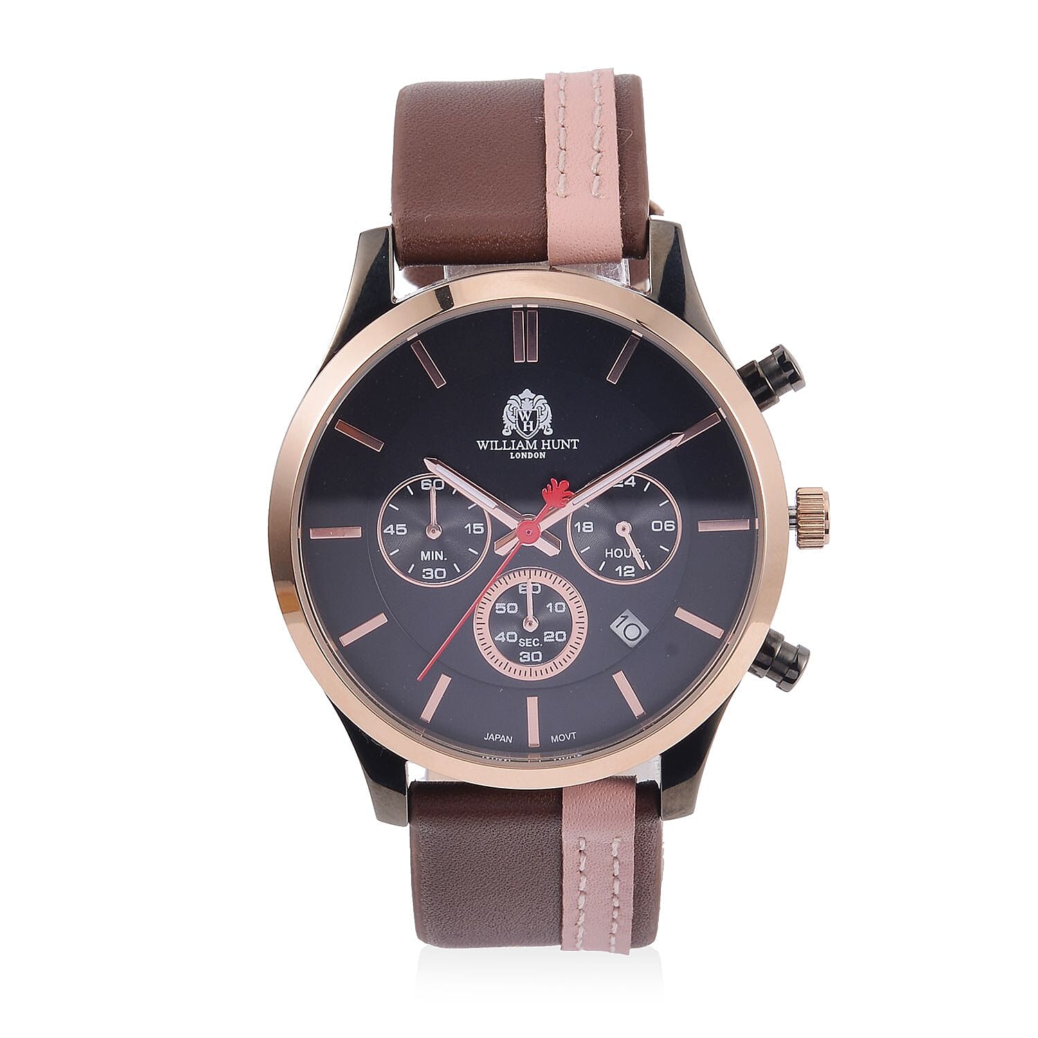 William Hunt Movement 5ATM Watch with Brown & Beige Leather Strap