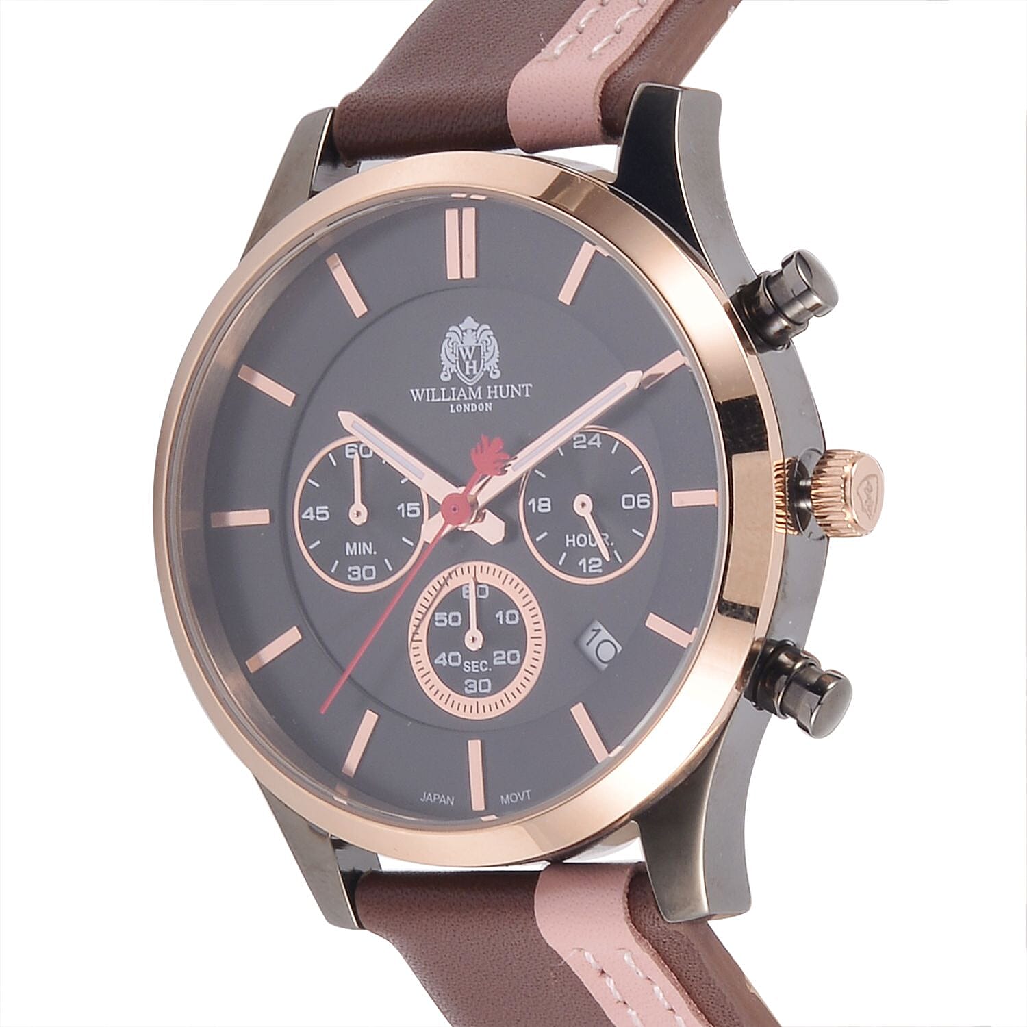 William Hunt Movement 5ATM Watch with Brown & Beige Leather Strap