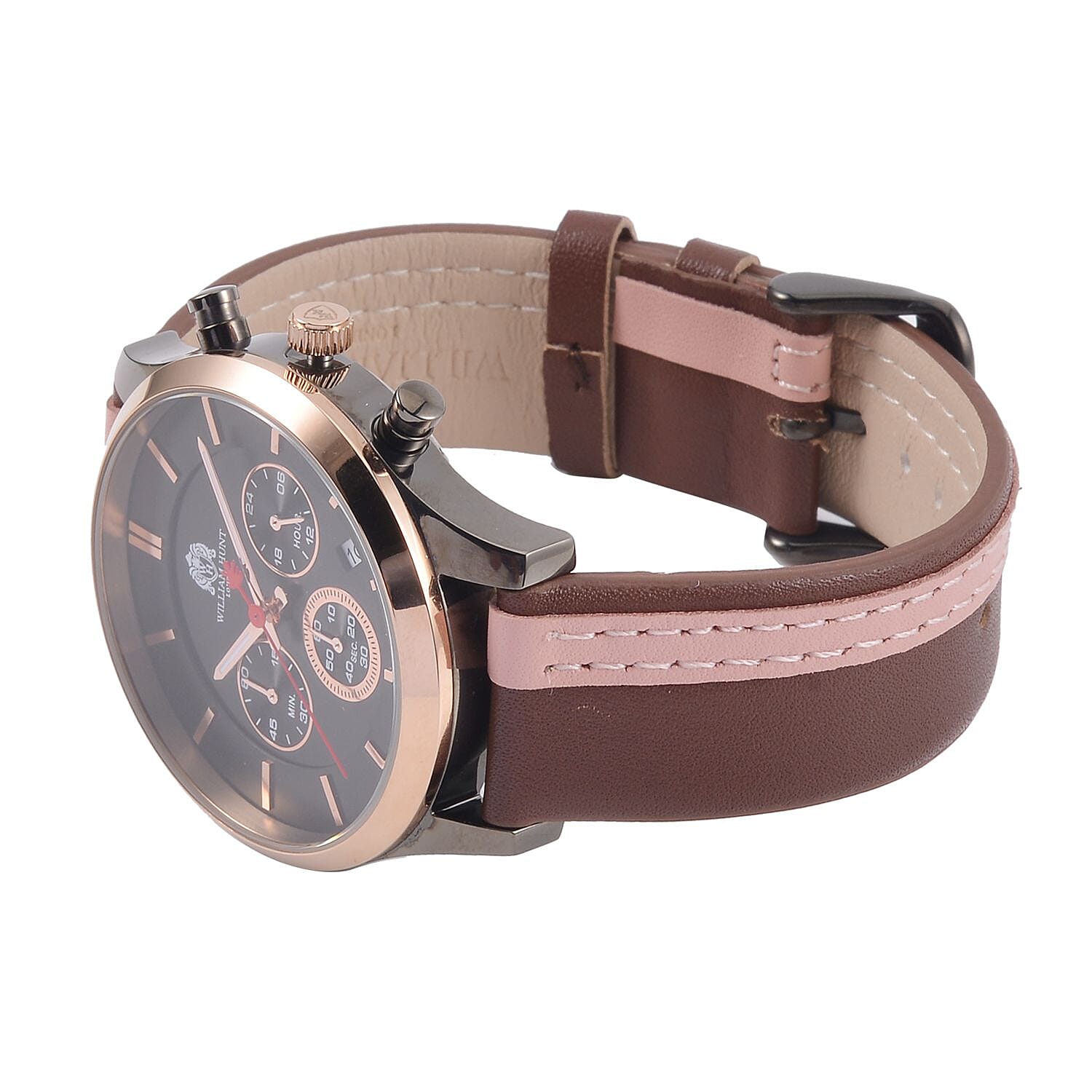 William Hunt Movement 5ATM Watch with Brown & Beige Leather Strap