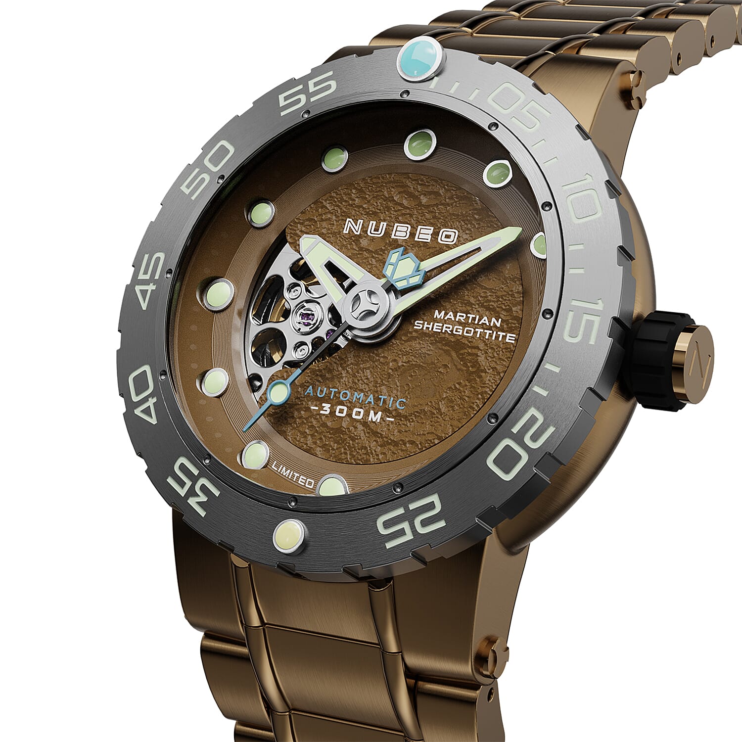 NUBEO Opportunity Automatic Limited Edition Genuine Martian Meteorite Japanese Automatic Movement With 3 Hands Brown Dial 30 ATM Water Resistant Watch With Stainlesss Steel Brown Chain Strap