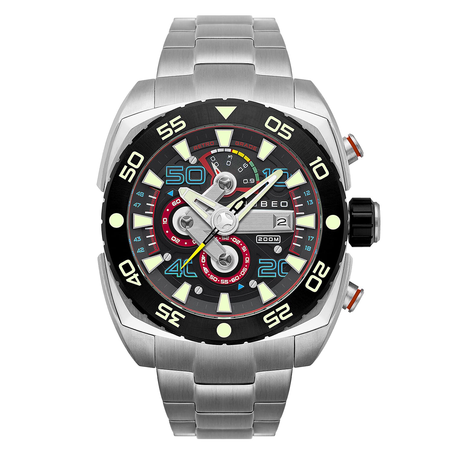 NUBEO Ingenuity Chronograph Limited Edition Japanese Quartz Chronograph Movement Silver Dial 20 ATM Water Resistant Watch With Stainlesss Steel Chain Strap