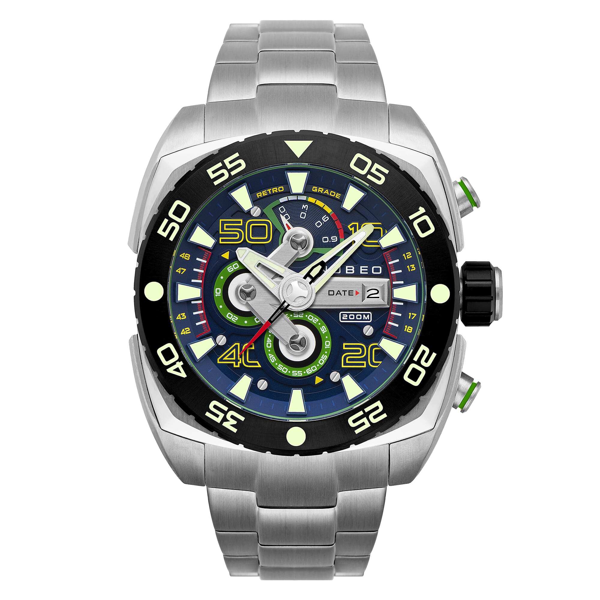 NUBEO Ingenuity Chronograph Limited Edition Japanese Quartz Chronograph Movement Blue Dial 20 ATM Water Resistant Watch With Stainlesss Steel Chain Strap