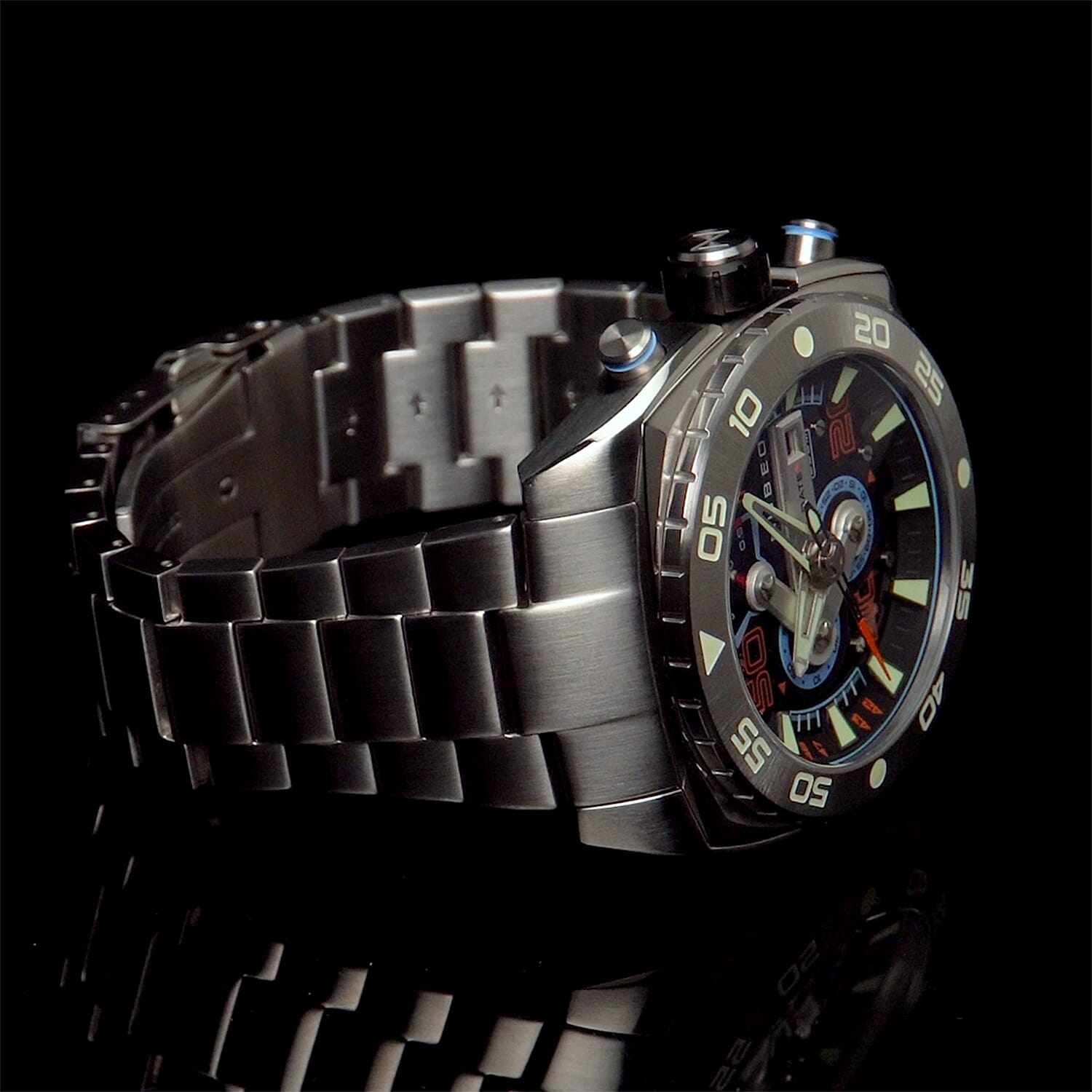 NUBEO Ingenuity Chronograph Limited Edition Japanese Quartz Chronograph Movement Silver Dial 20 ATM Water Resistant Watch With Stainlesss Steel Chain Strap