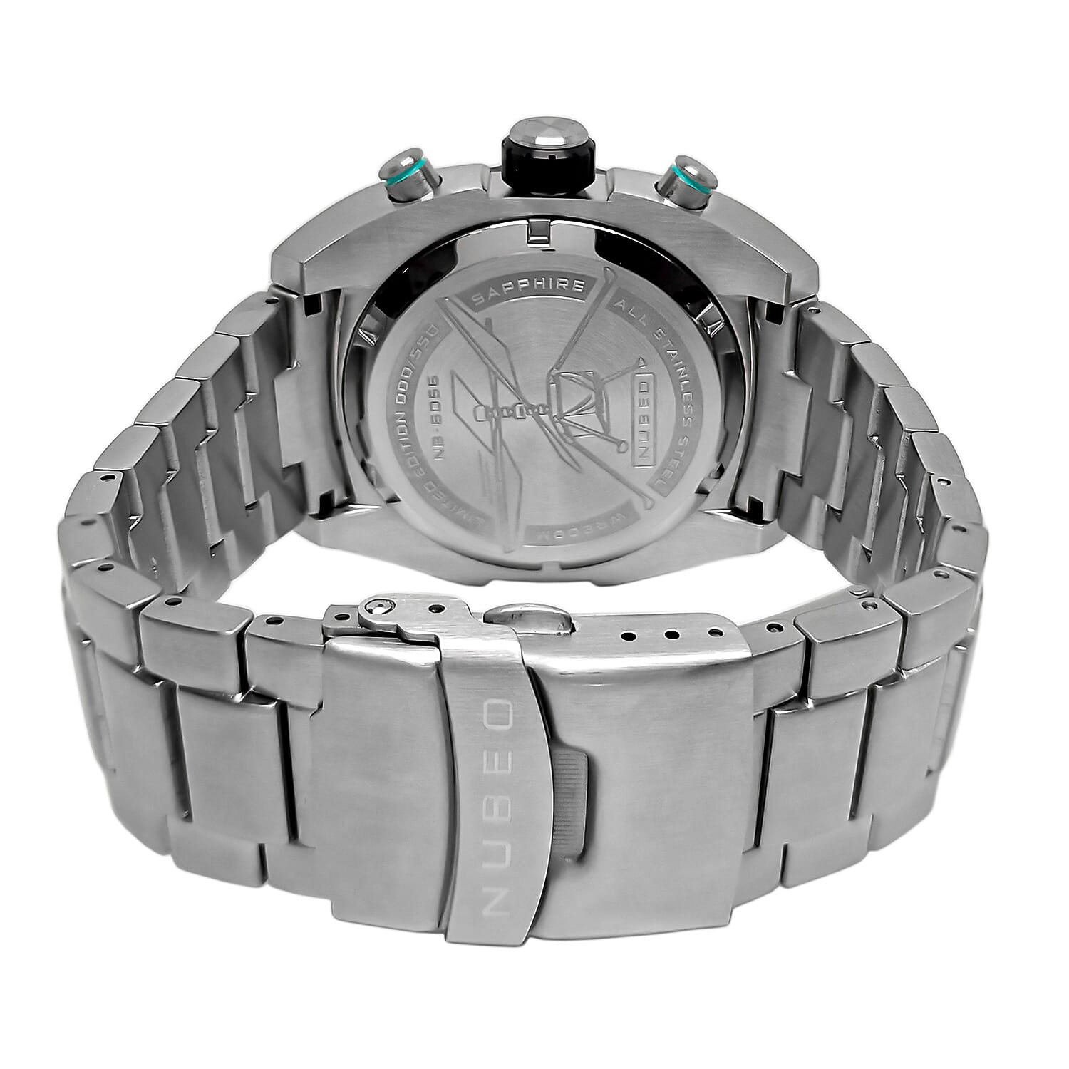 NUBEO Ingenuity Chronograph Limited Edition Japanese Quartz Chronograph Movement Silver Dial 20 ATM Water Resistant Watch With Stainlesss Steel Chain Strap