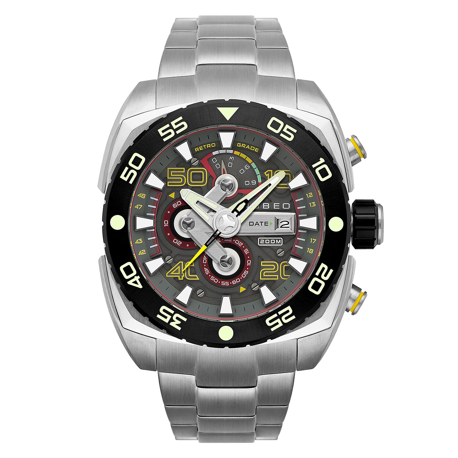 NUBEO Ingenuity Chronograph Limited Edition Japanese Quartz Chronograph Movement Grey Dial 20 ATM Water Resistant Watch With Stainlesss Steel Chain Strap