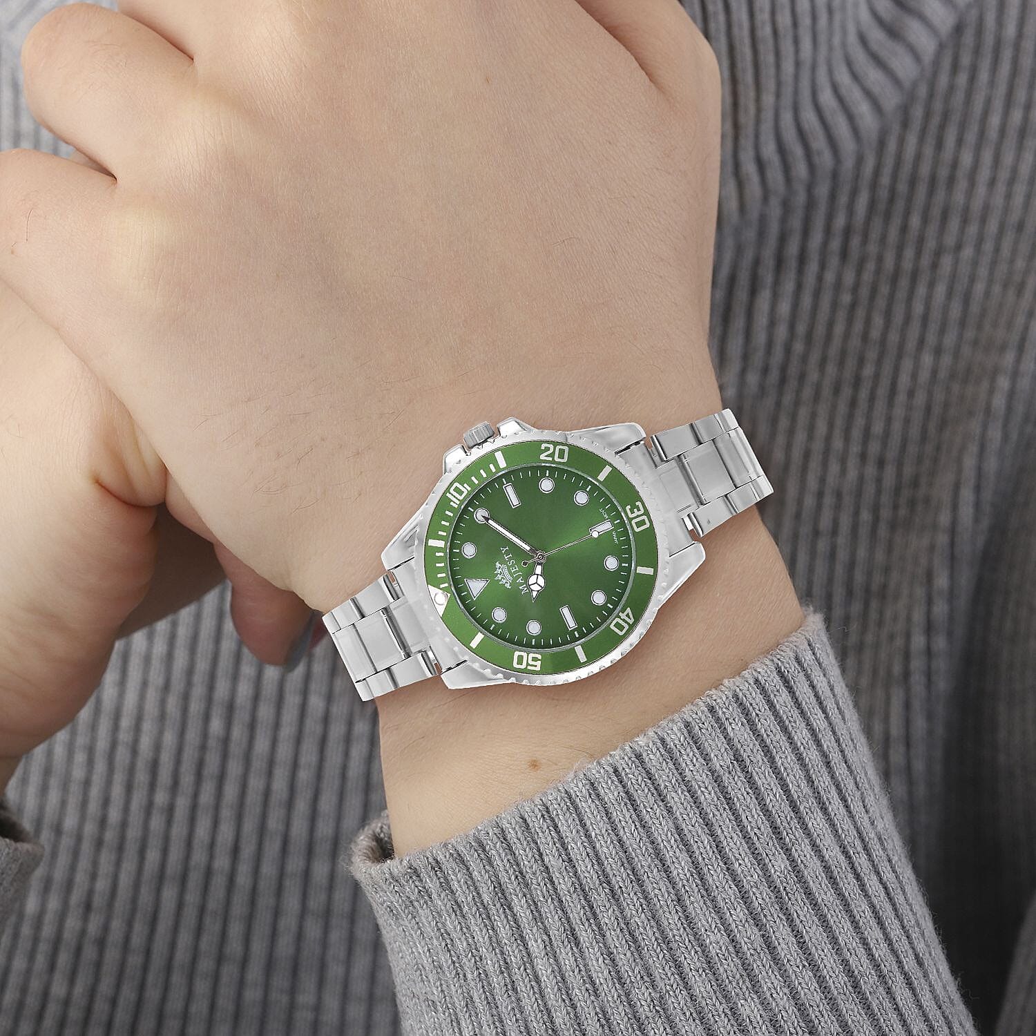 Premier - MAJESTY Japanese Movement Green Sunshine Literal Dial Water Resistant Watch with Stainless Steel Chain Strap