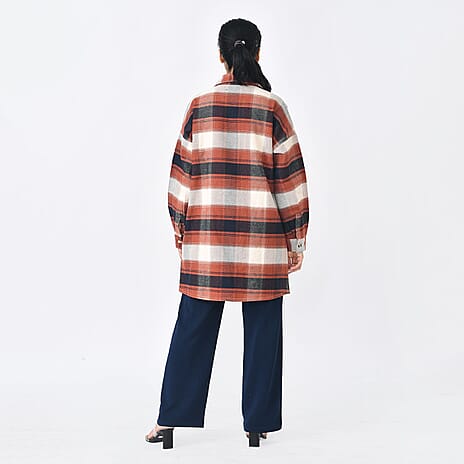 Tamsy 100% Cotton Checker Shacket with Two Pockets (Size M) - Brown - Black