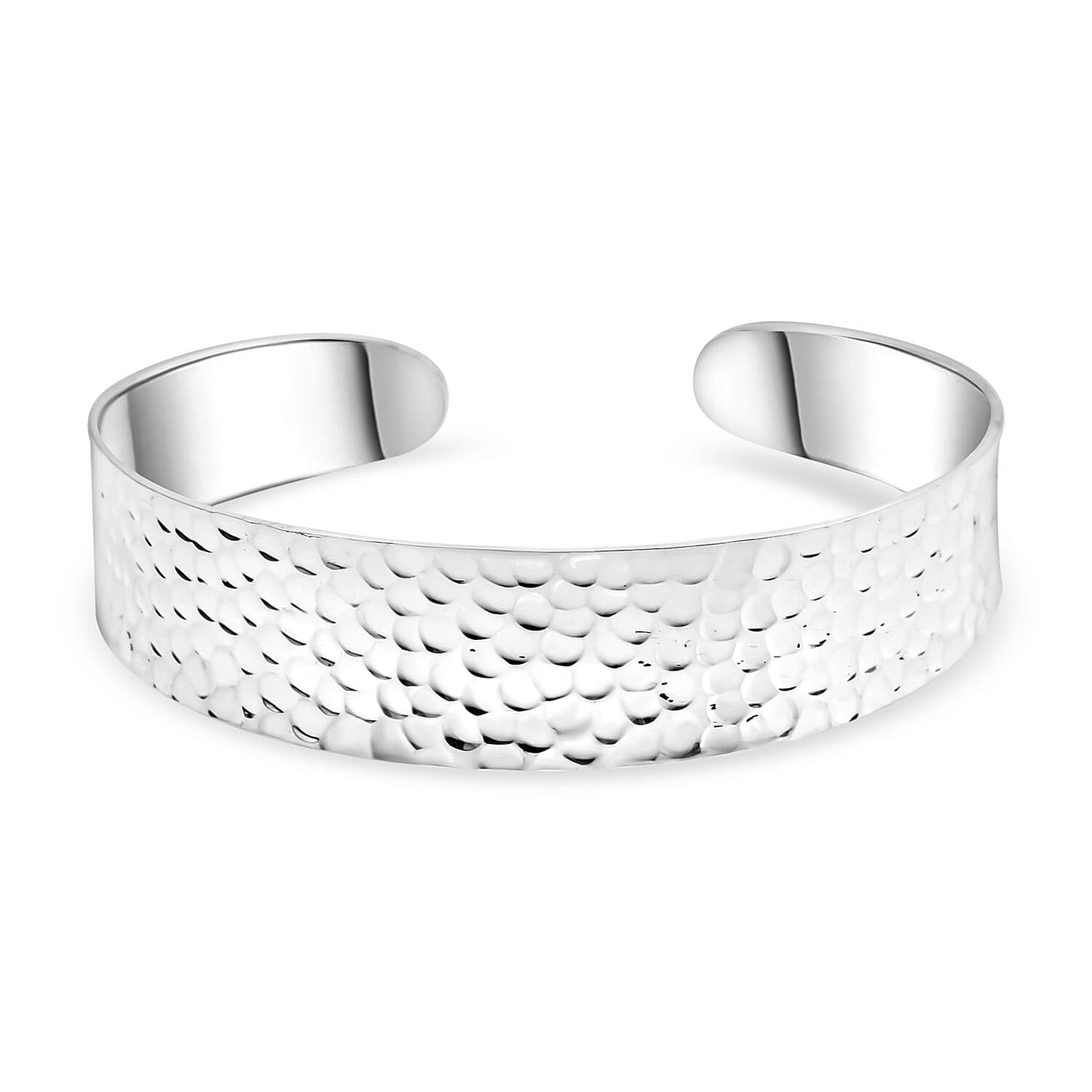 Royal Bali Collection - Handmade Hammered Cuff Bangle (Size - 7) in Sterling Silver, Silver Wt. 23.45 Gms.